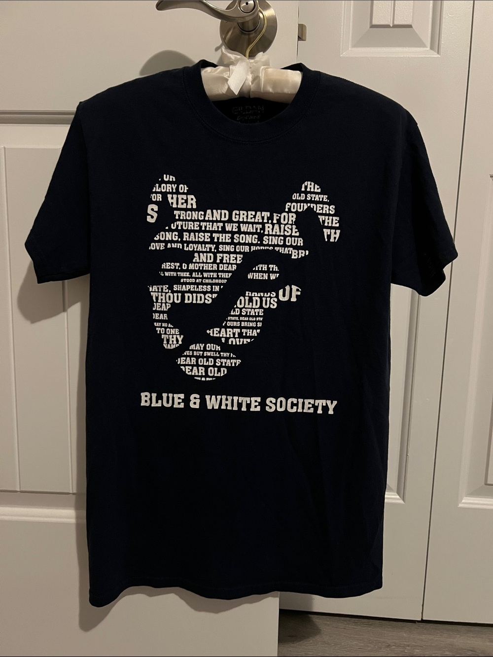Unisex Penn State Blue & White Society Navy Short-Sleeve Vintage Graphic Tee